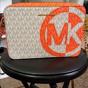 Michael Kors Orange and Cream Crossbody Bag